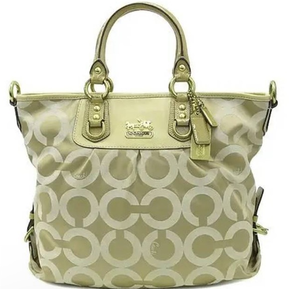 COACH MADISON LARGE CHAMPAGNE BEIGE OP ART SIGNATURE MAGAZINE TOTE BAG - Picture 1 of 11
